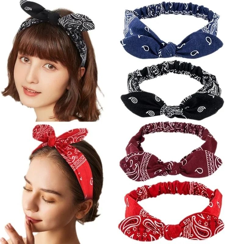 Printed Rabbit Ears Elastic Crossband Headband