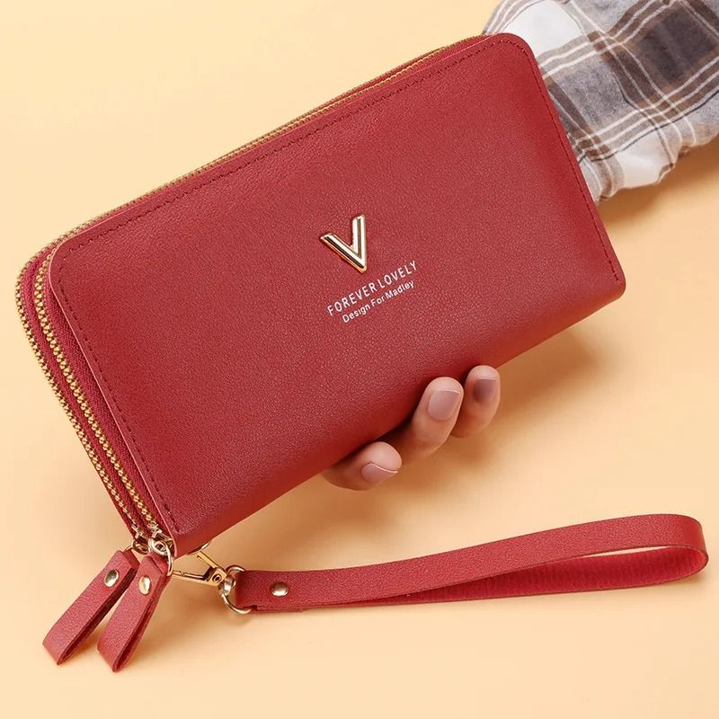 Long Womens Clutch Wallet with Double Zipper and Tassel Accent