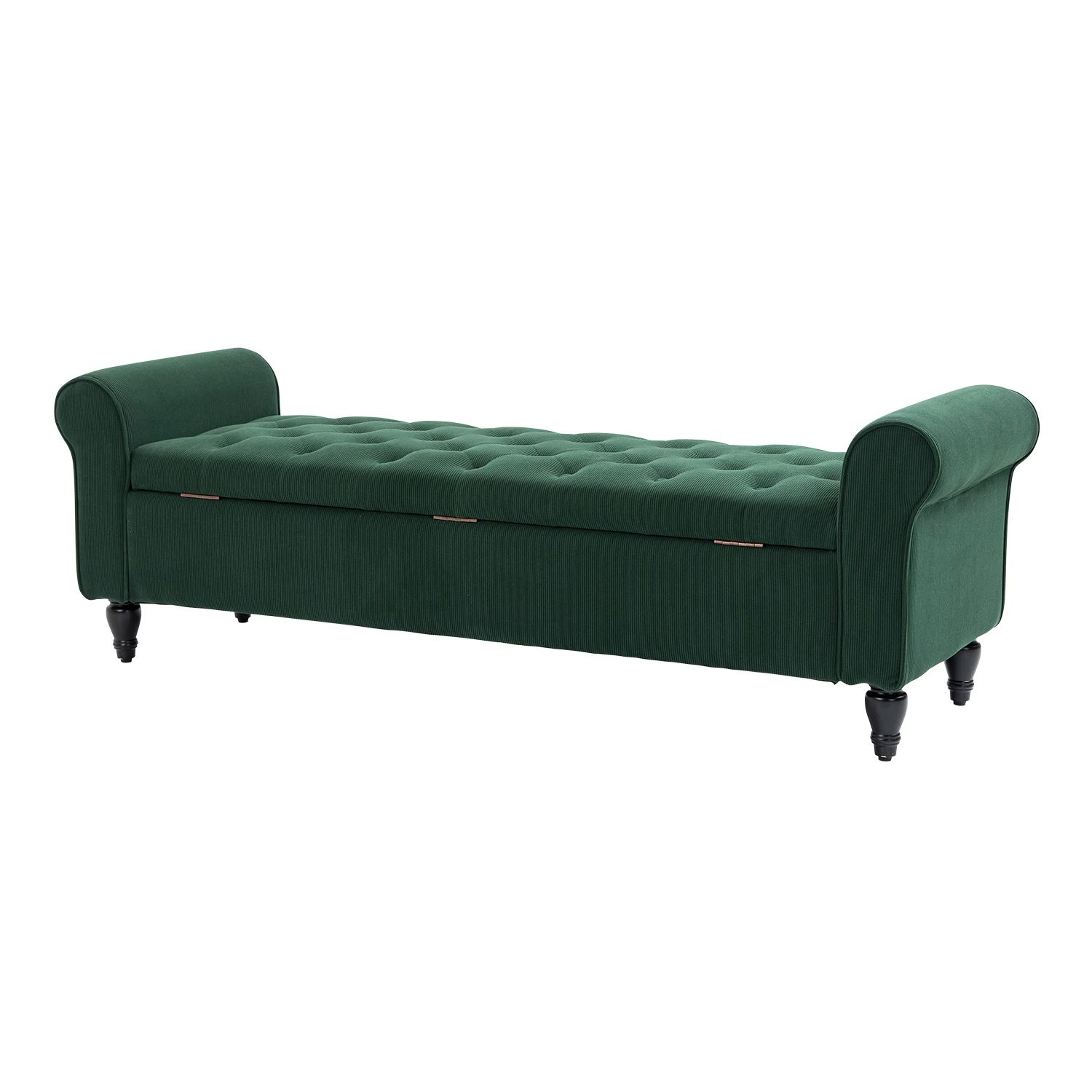 63in Tufted Storage Ottoman Bench – Upholstered End-of-Bed Bench with Hidden Storage & Rolled Arms