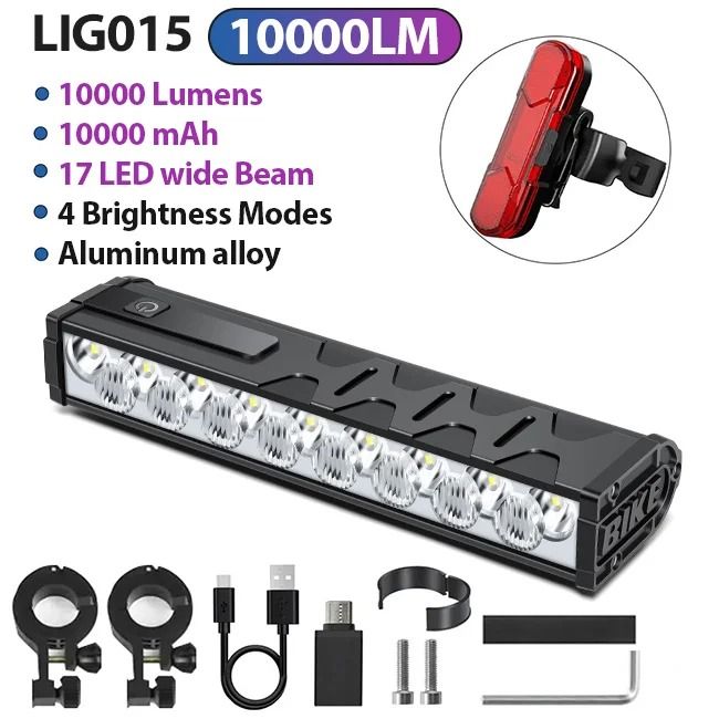 High Power Bicycle Front Light 10000 Lumen USB Rechargeable Waterproof Cycling Lamp
