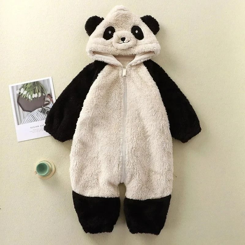 Cartoon Panda & Bunny Winter Fleece Romper