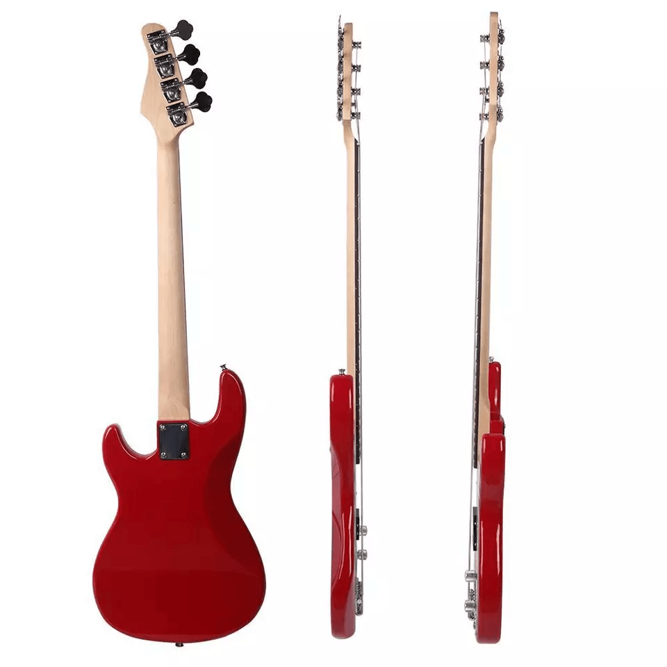 Glarry GP Electric Bass Guitar with Amplifier, Red, Full Starter Kit