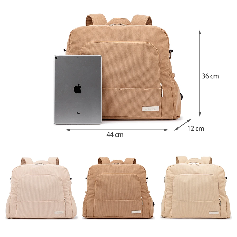 Large Capacity Diaper Backpack for Mom, Soft Corduroy Fabric, Convenient Design