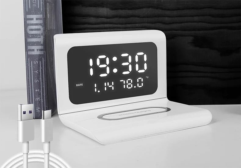 3 in 1 Wireless Charger with LED Desktop Clock and Calendar