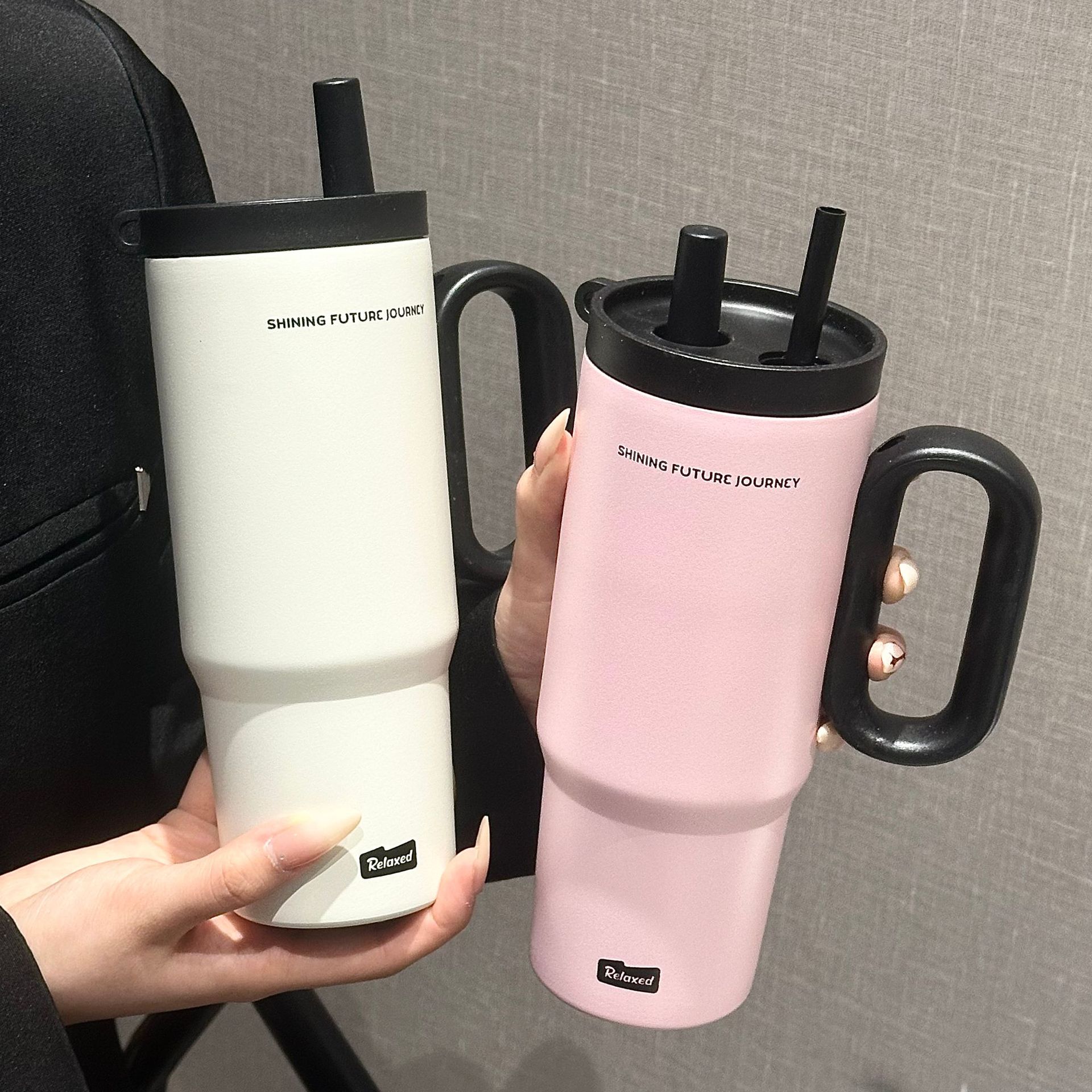 Stainless Steel Insulated Travel Mug with Straw & Handle Vacuum Sealed Water Bottle for Ice Coffee & Hot Drinks