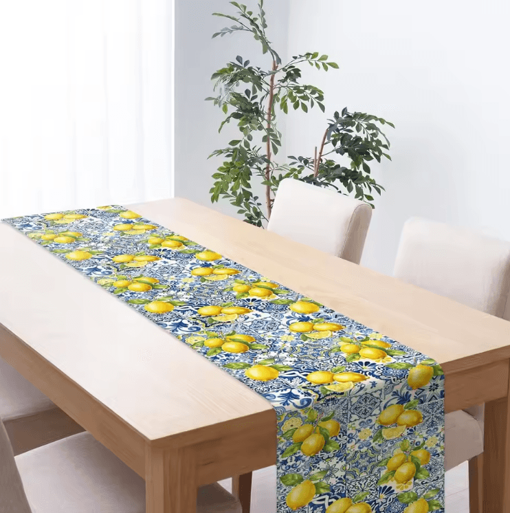 Summer Lemon Table Runner – Farmhouse Linen Table Runner Citrus Dining Decor