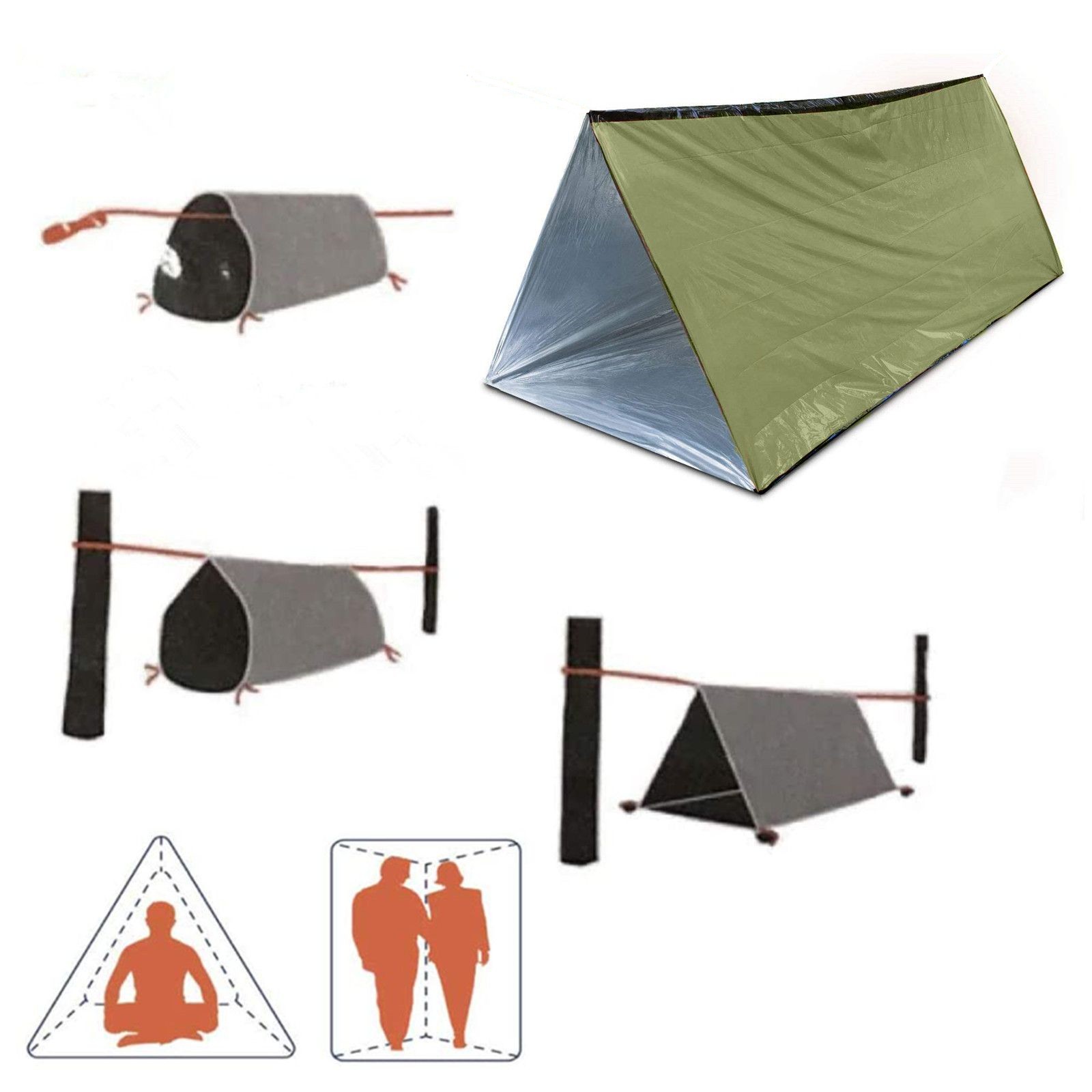 Survival Bivy Shelter Tent Kit Waterproof Mylar Thermal Blanket & Sleeping Bag for Emergency Outdoor Use