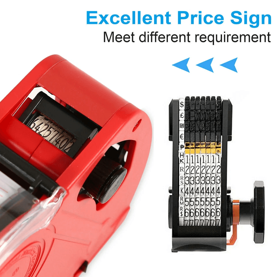 MX-5500 8-Digit Price Tag Gun, Handheld Marking Machine with Labels & Ink Roller for Retail and Office Use