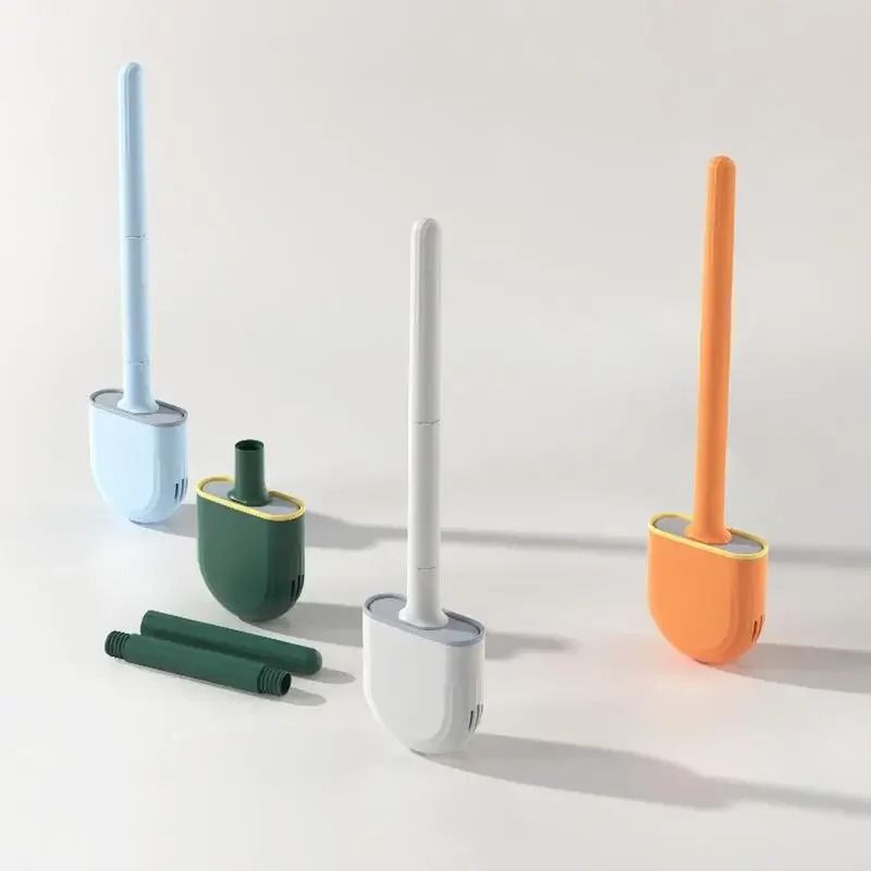 Hanging silicone toilet brush with Quick Dry Holder and Long Handle Bathroom Cleaner