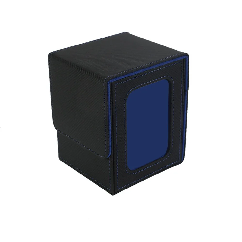 Premium PU Leather Trading Card Deck Box with Window Flannel Lined MTG Card Holder Case