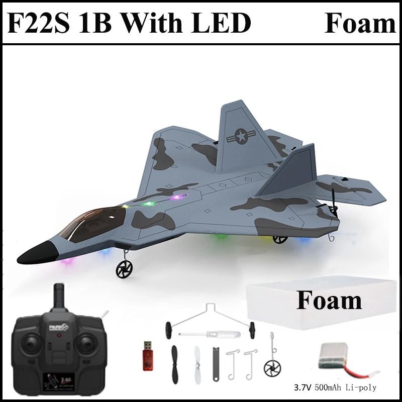 2024 F22S RC Airplane 24G 4 Channel Foam Warplane with LED and Gyroscope