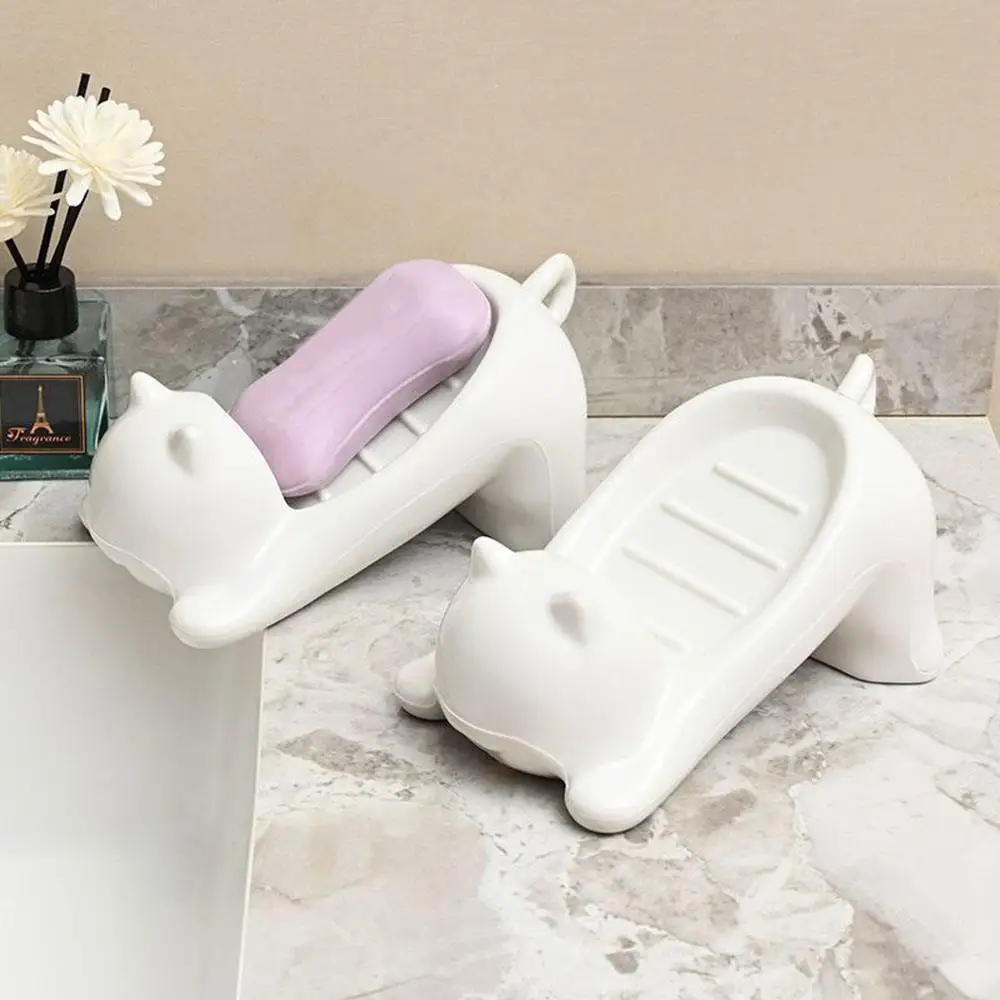 Cute Cat-shaped Soap Dish, Drain able Sponge Soap Bar Holder, Creative Water Drain Soap Tray for Household