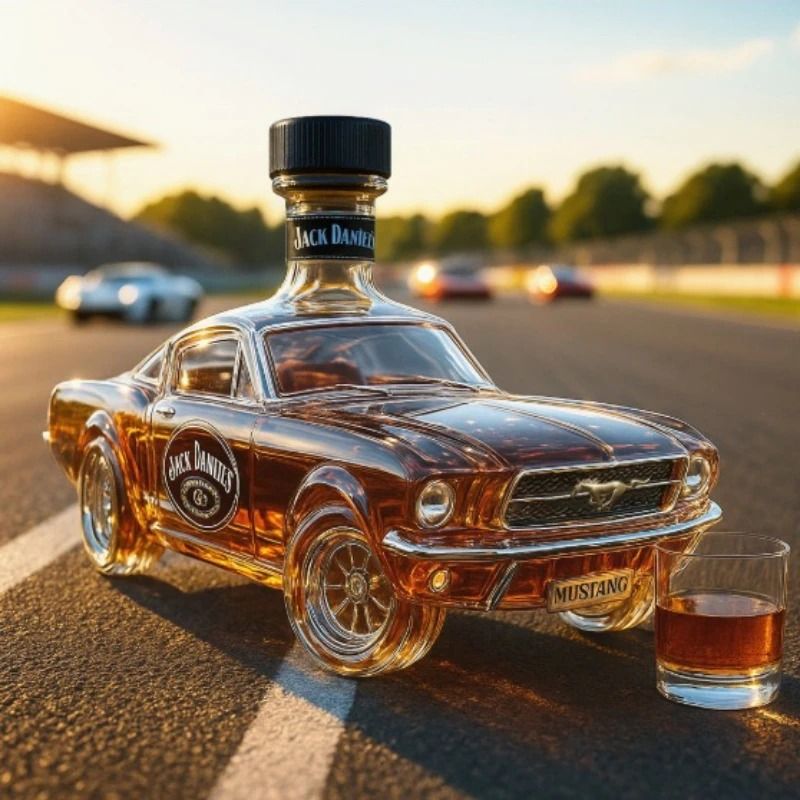 Mustang & Police Car Sculptural Glass Whiskey Decanter