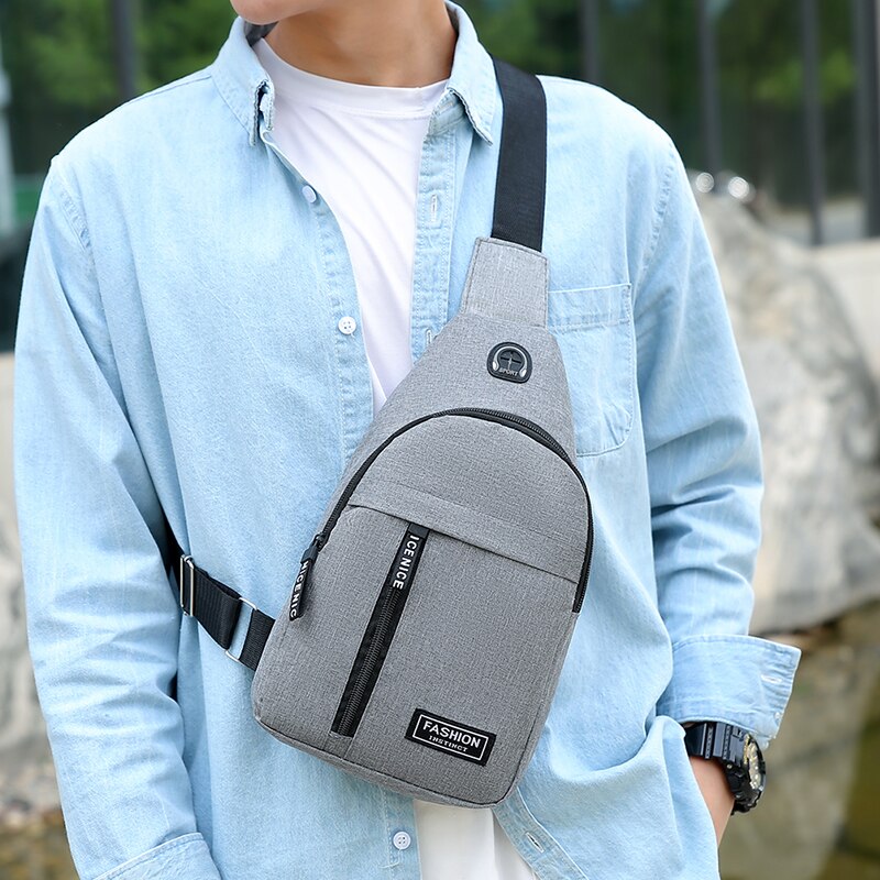 Fashionable Mens Solid Color Chest Bag Casual One Shoulder Crossbody Bag
