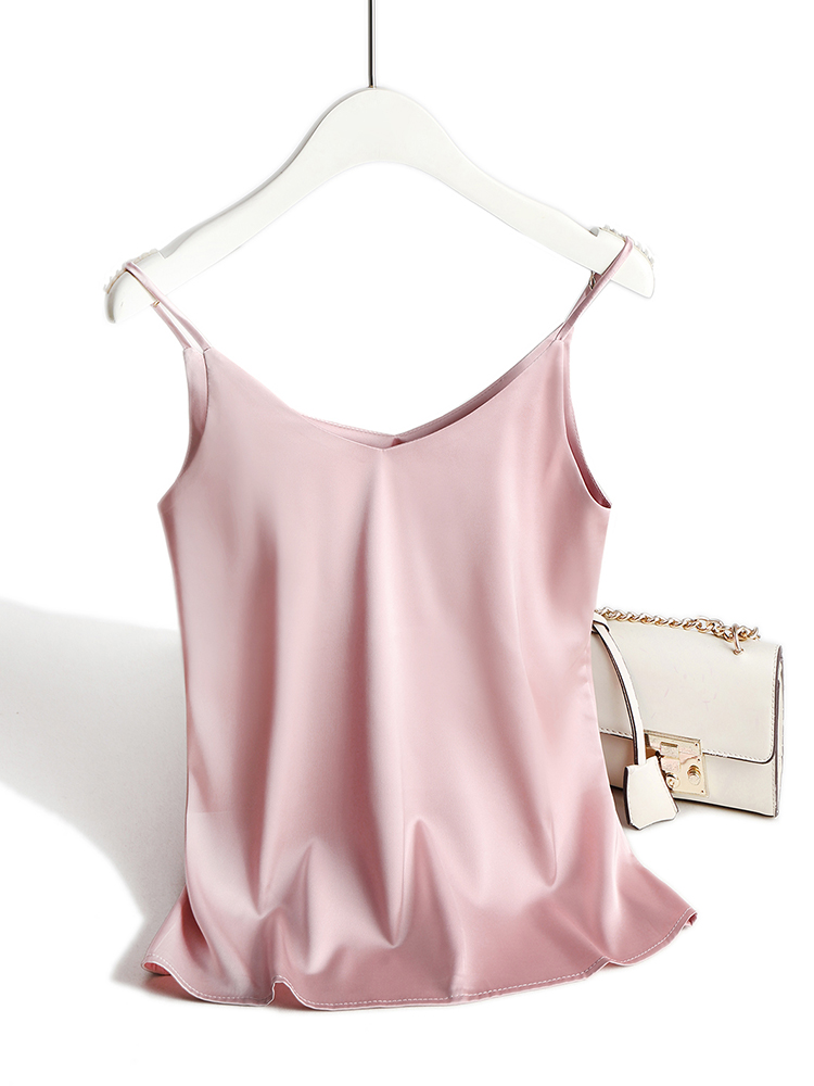 Women's Satin Silk Tank, Strap Top Halter V Neck, Basic White Cami, Sleeveless Summer Camisole Top