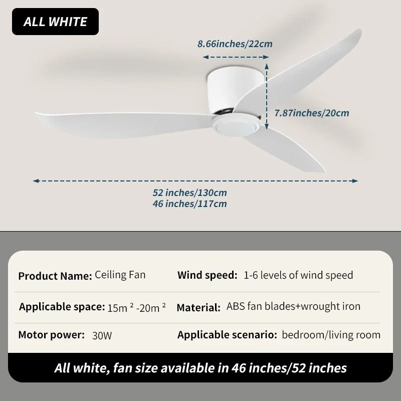 Modern LED Ceiling Fan with 6 Speed Settings and Light Strip