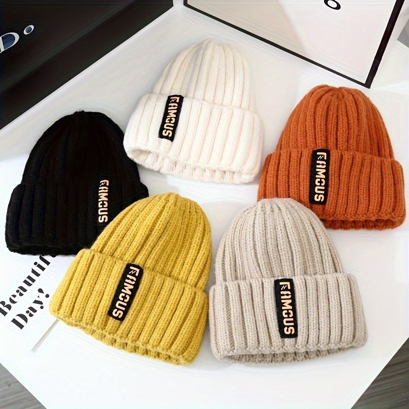 Breathable Chic Women's Knit Beanie - Stretchy Acrylic Fiber Ear-Warming Winter Hat with Long Label Design