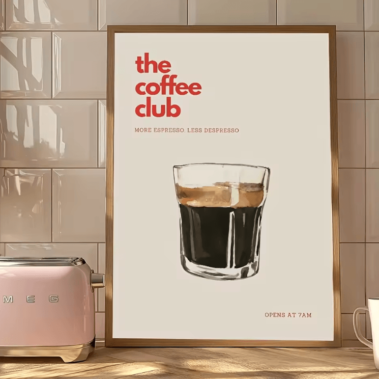 Retro Coffee Club Canvas Wall Art – Beige Minimalist Coffee & Drink Poster Decor