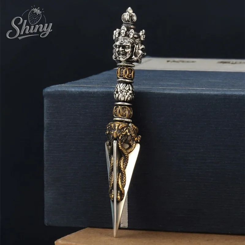 Nepal Tibetan Brass Vajra Pendant – 2.64 in Copper Buddhist Necklace Accessory Spiritual Gift