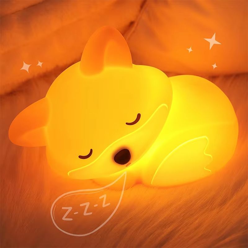 Rechargeable Cute Fox Silicone Night Light Dimmable Touch Lamp with Timer