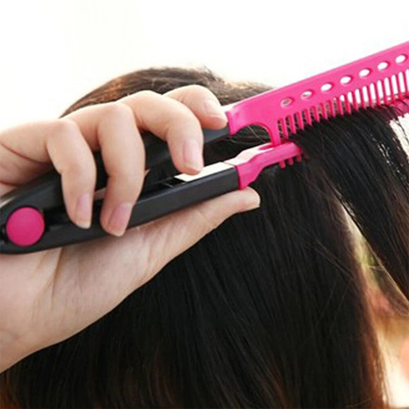 V Comb Straightener, 1 Piece Hairdressing Brush, Hair Styling Tool, Folding Salon Hair Straightener