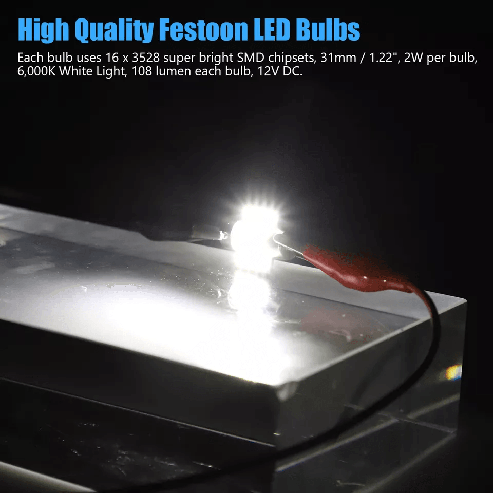Festoon LED Map/Dome Interior Light Bulbs White CANBUS, SMD Chipsets, Bright Upgrade for Car Dome, License Plate & Trunk
