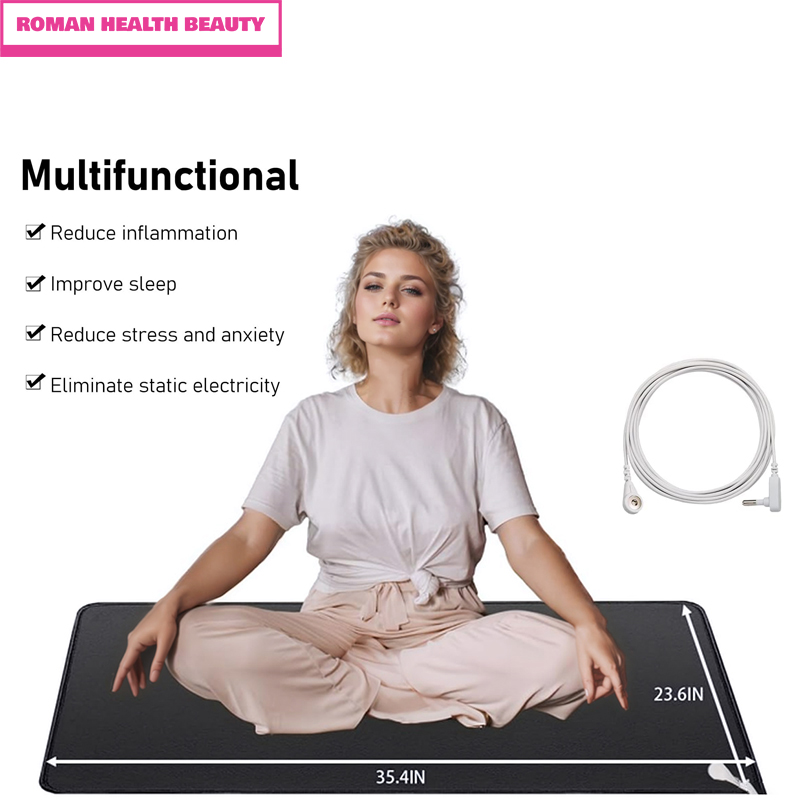 Grounding Mat for Sleep Improvement and Health Recovery, EMF Protection, Earthing Pad with Cable for Electrostatic