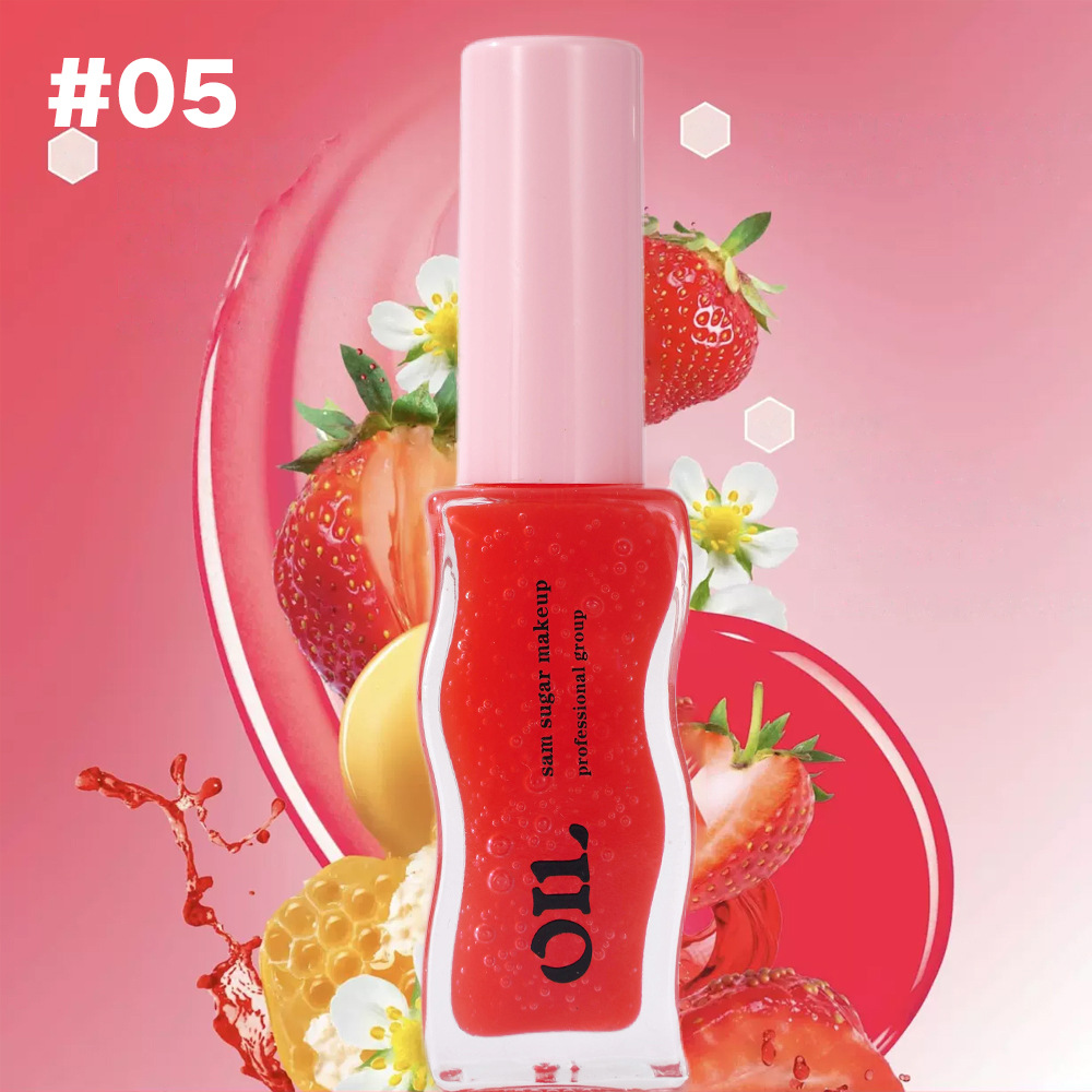 Strawberry Fruit Honey Lip Oil, Sexy Plump Lip Jelly, Tinted Lip Liquid Waterproof, Hydrating Oil Lip-gloss Makeup