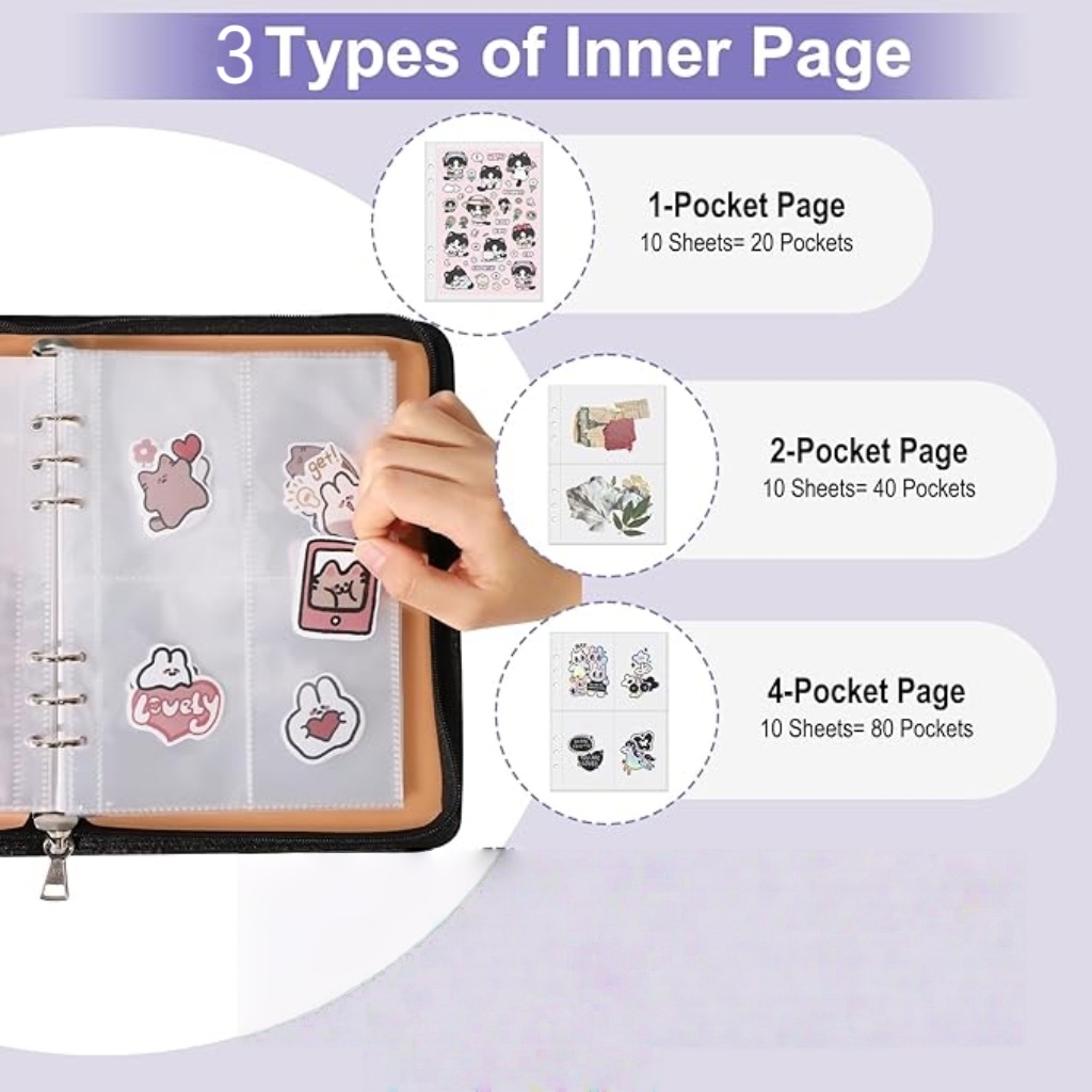 PU leather sticker book & sticker storage binder Album with Pockets
