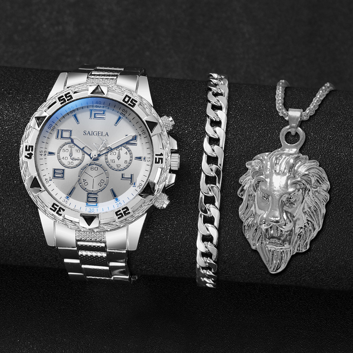 Fashion Steel Band Men Watches, Arabic Dial Man Business Watches, Jewellery Set Premium Gift