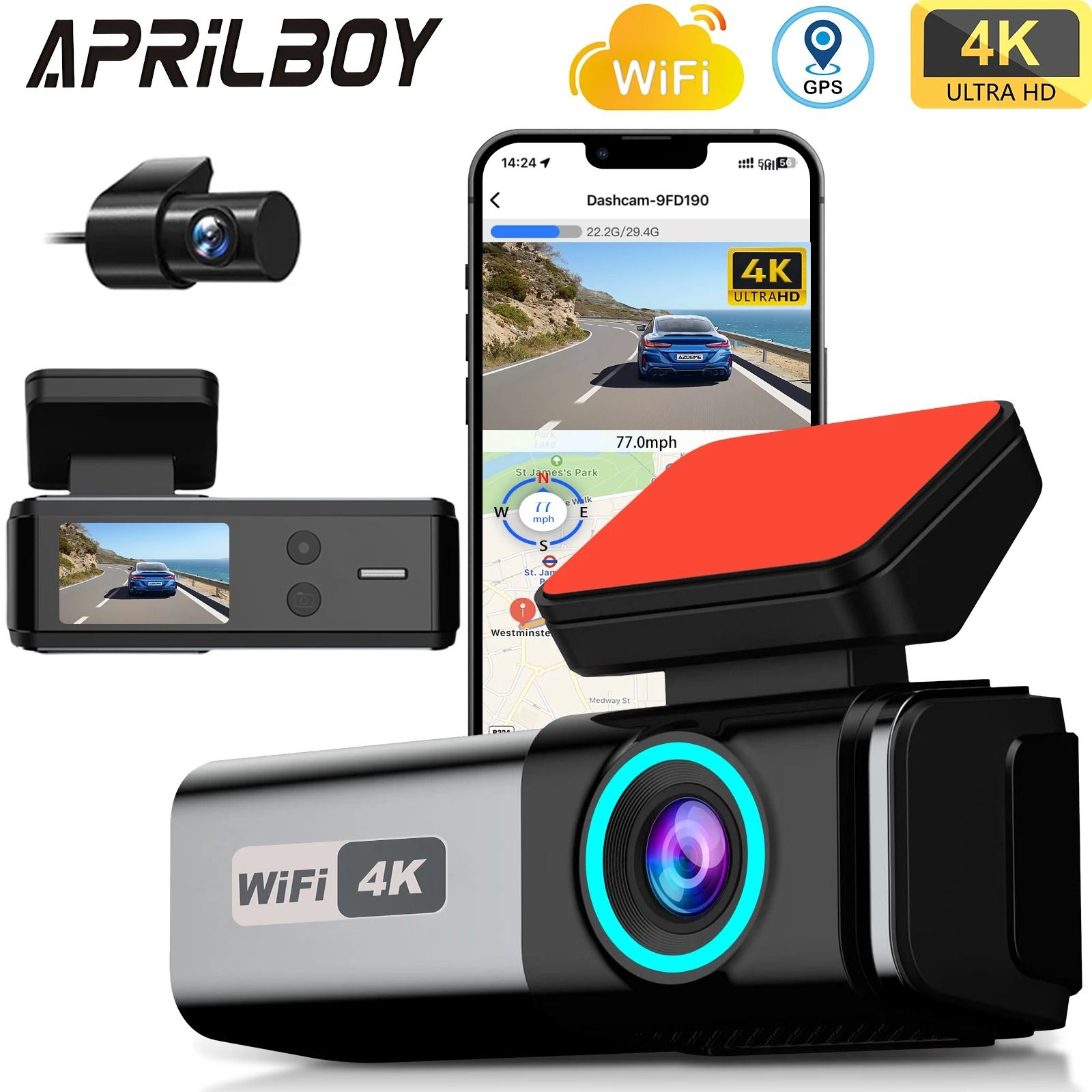 UHD 4K WiFi Dash Cam with Night Vision and Parking Monitor