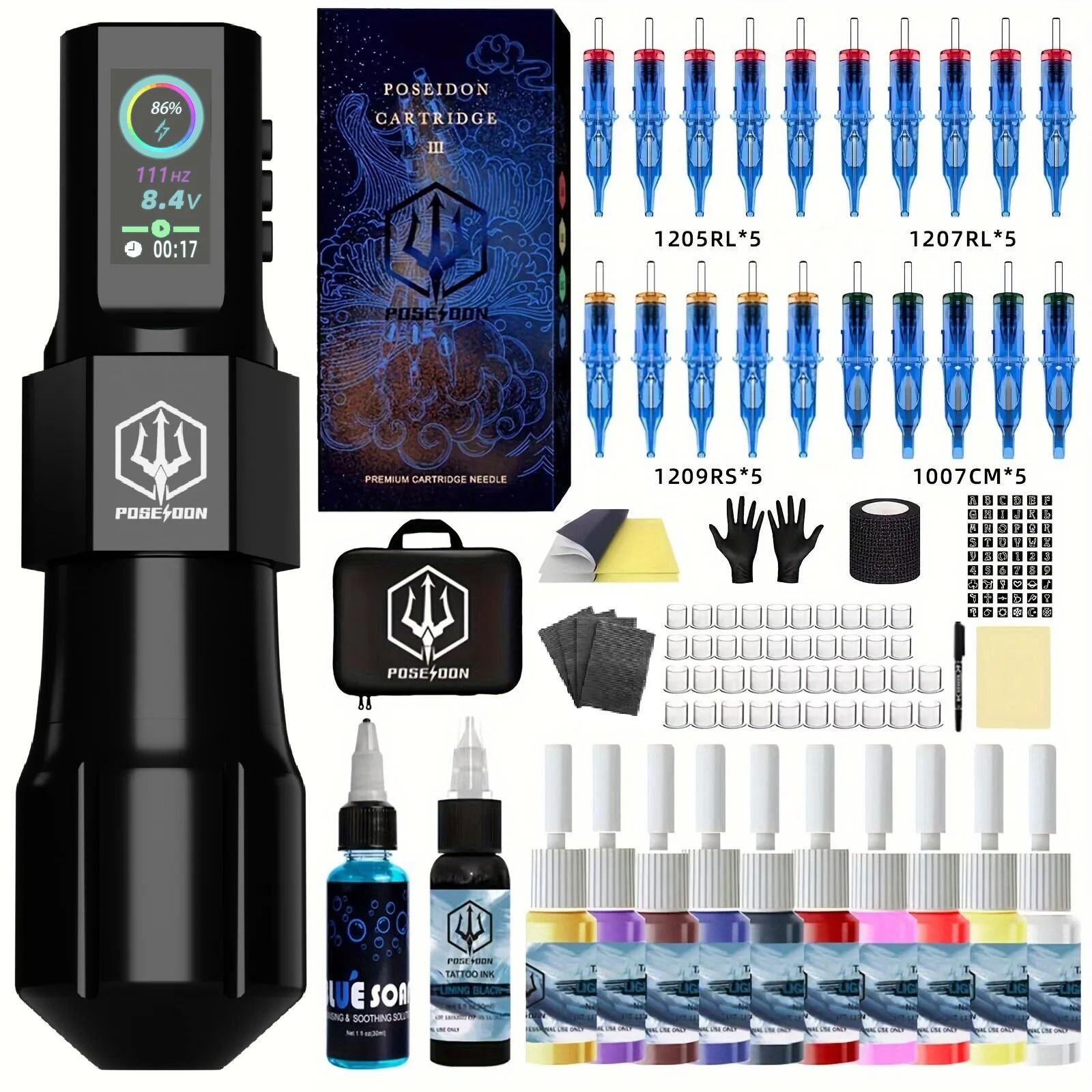 Poseidon Tattoo Pen Kit with Wireless Tattoo Machine and Starter Supplies