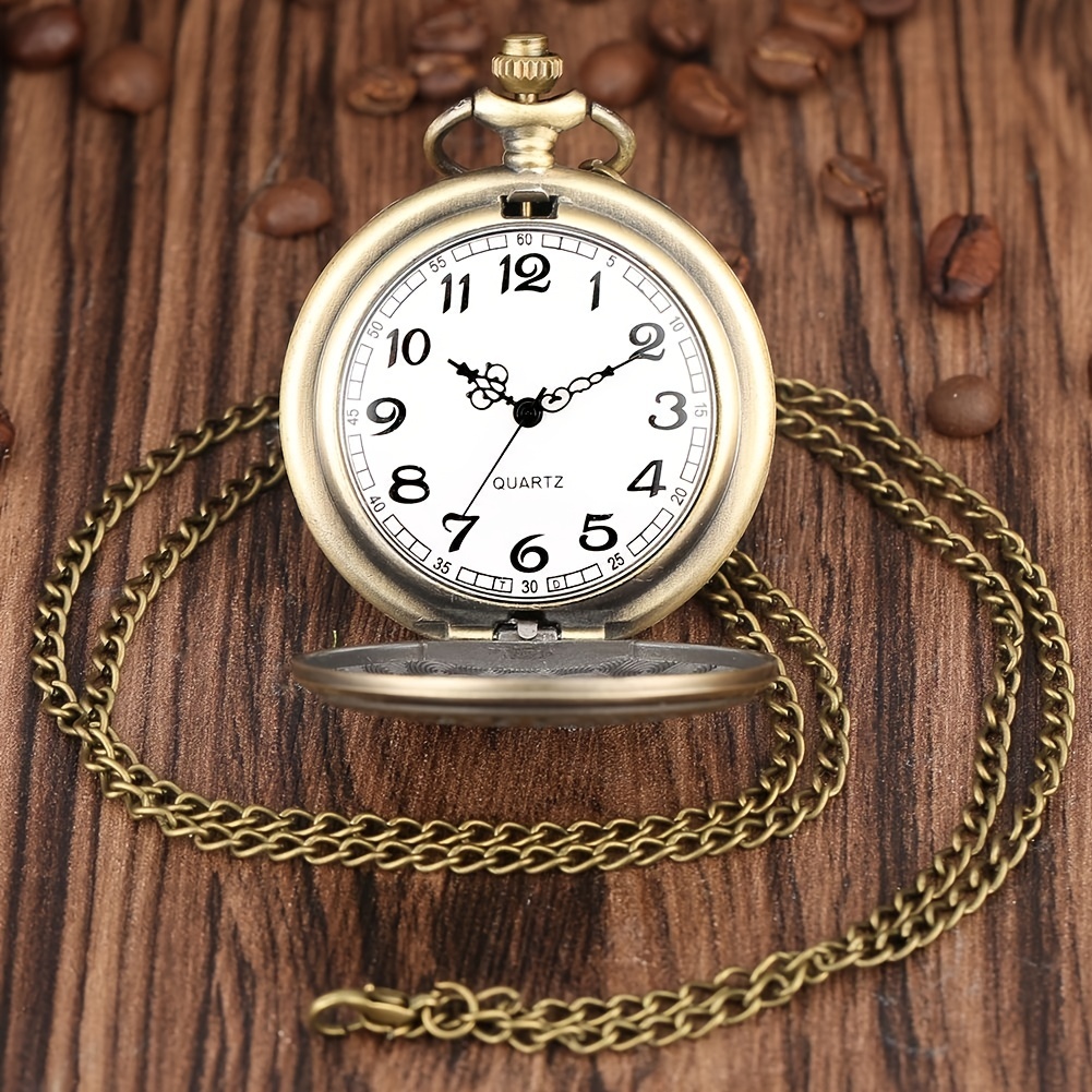 Large Quartz Pocket Watch, Trendy Bronze Retro Flip Watch