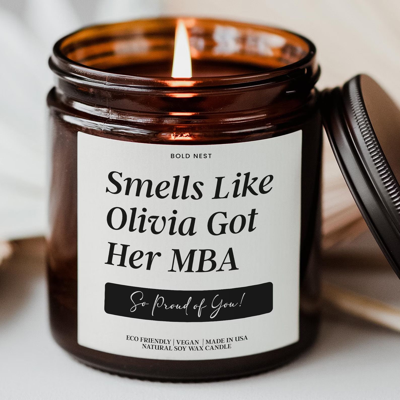 Custom MBA Graduation Candle Gift Personalized Masters Degree Business School Keepsake