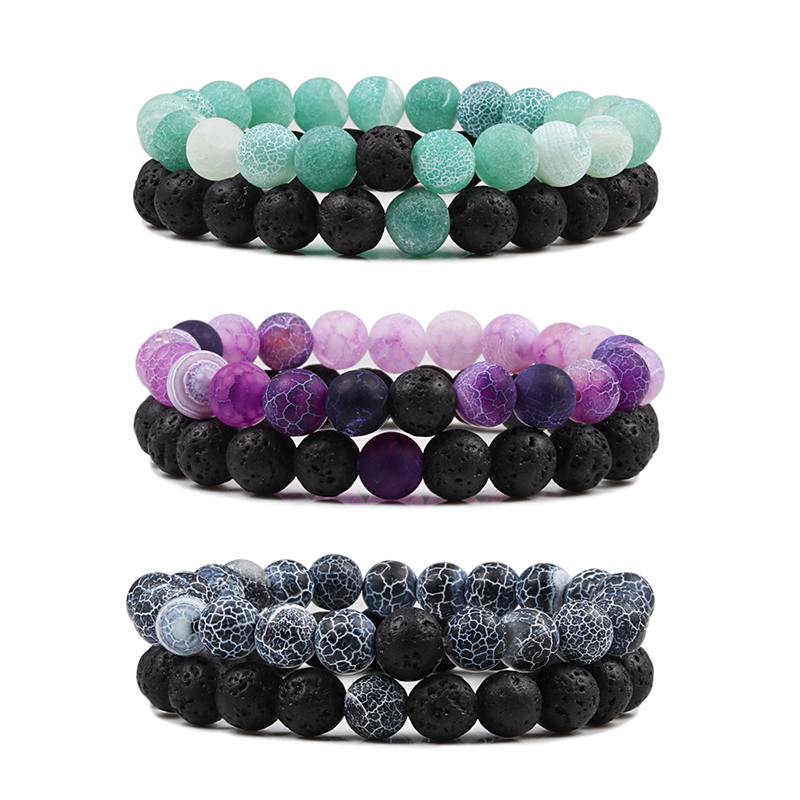 Natural Lava Stone Beaded Bracelets Bangles Set for Couples Energy Distance Best Friend Jewelry Gift
