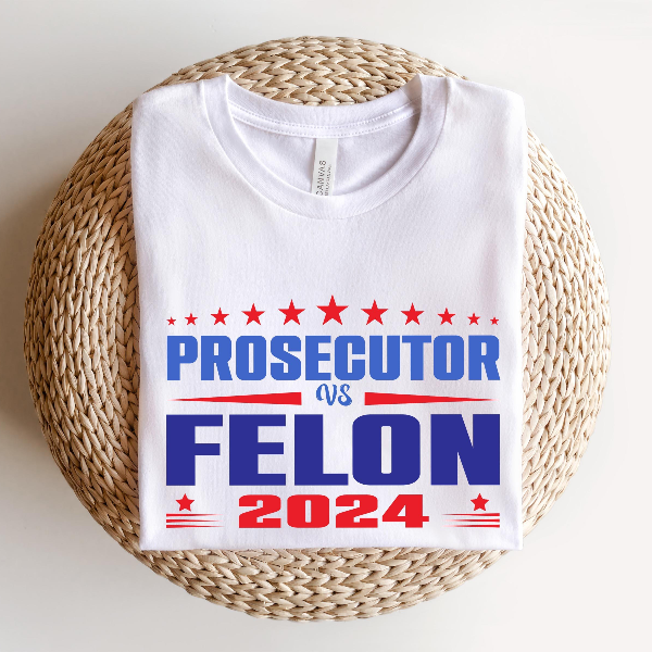 Prosecutor vs Felon Statement Graphic Political Humor T-Shirt Civic Debate Tee