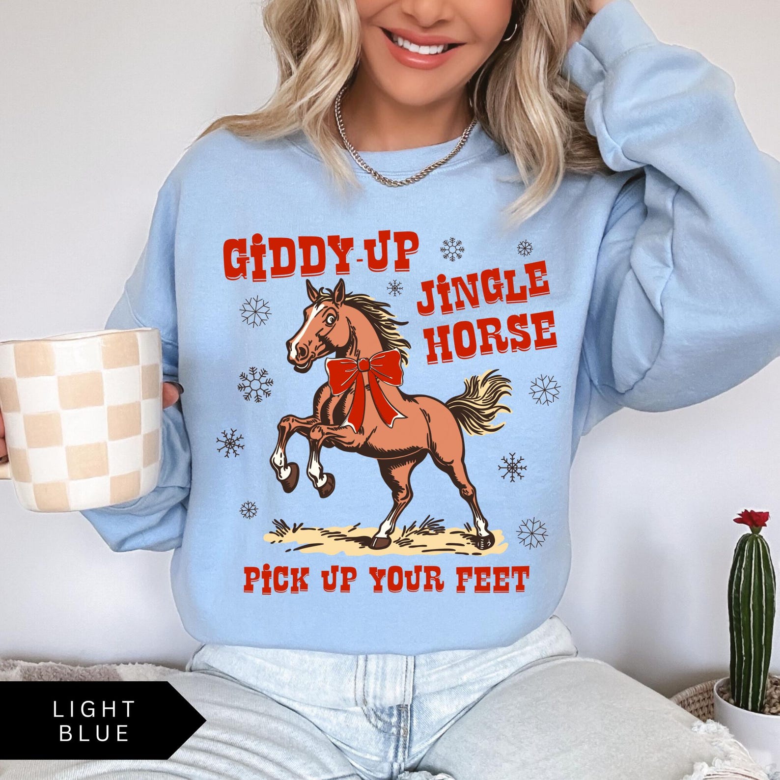 Retro Western Christmas Sweatshirt Giddy Up Jingle Horse Vintage Shirt