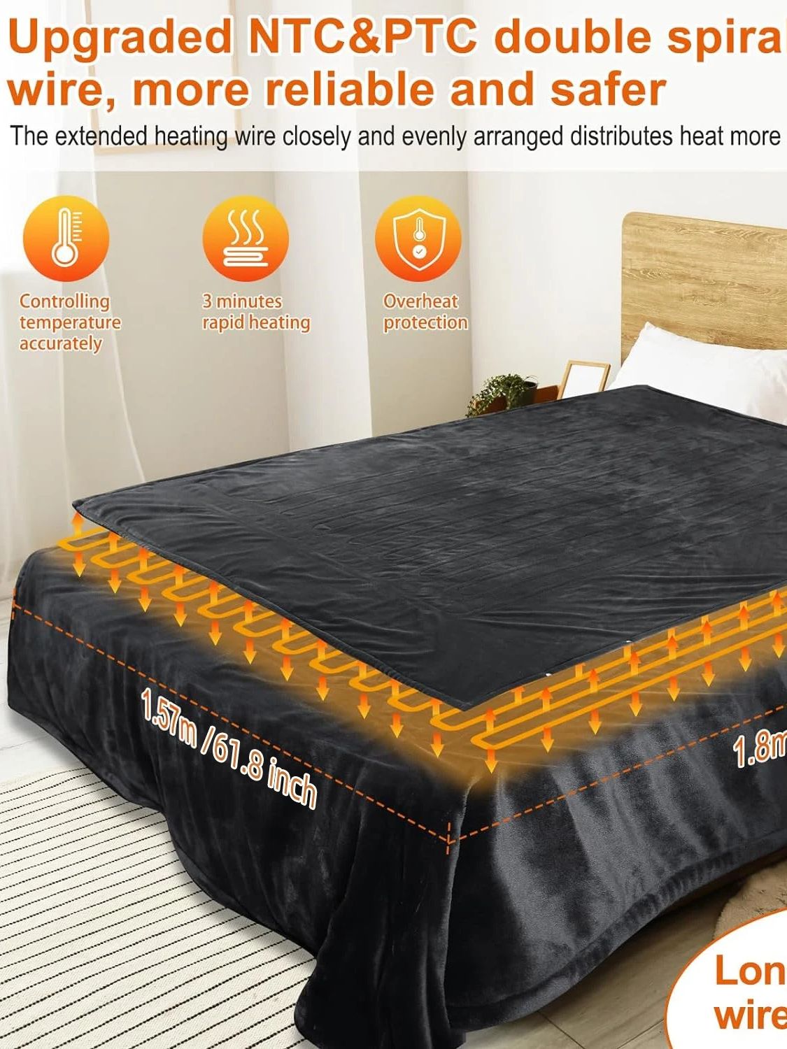 Electric Heated Blanket, Soft Heated Throw Blanket, Heat Settings, Auto Off Blanket