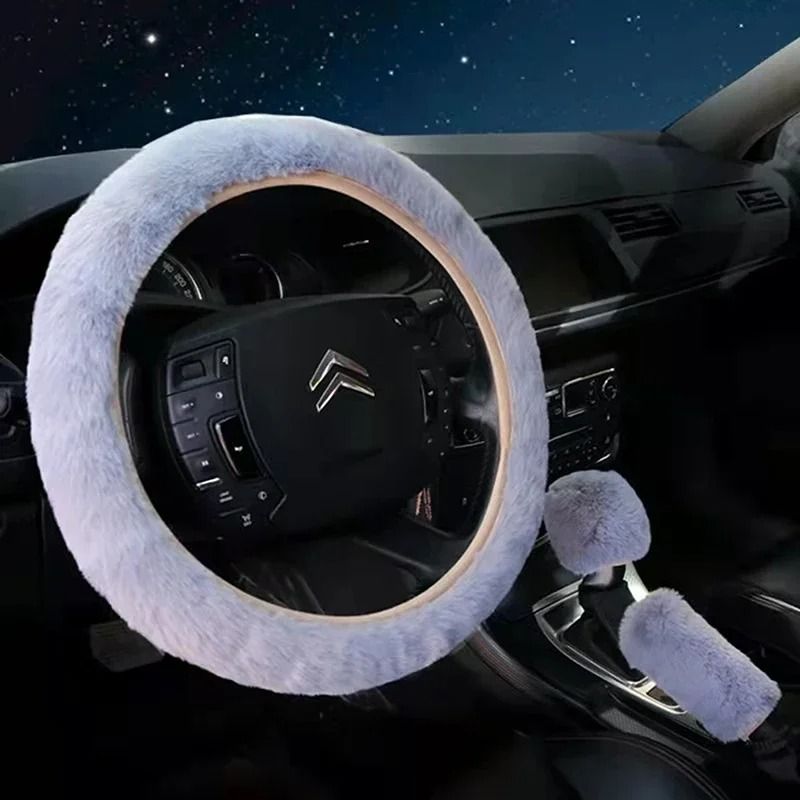 Plush Super Thick Steering Wheel Handbrake And Gearshift Cover Set