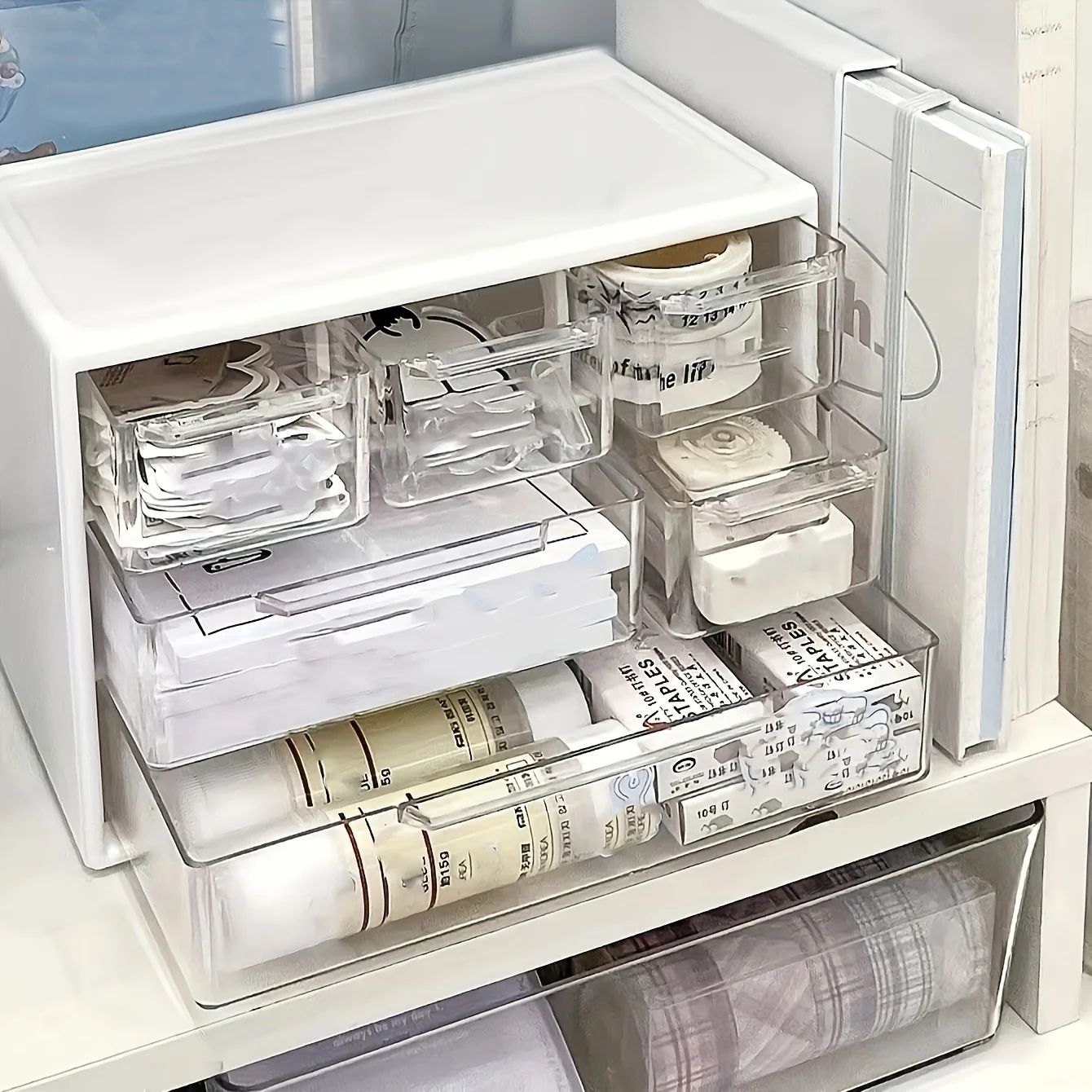 SpaceMax Large Capacity Plastic Desktop Organizer with Drawer – Multi-Functional Office & Dorm Storage Solution