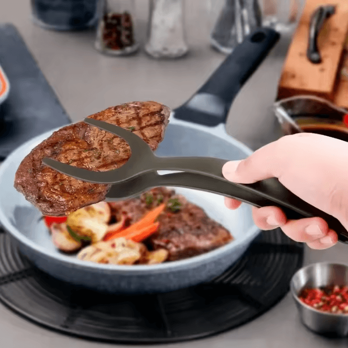 2 in 1 Nylon Grip Flip Tongs with Egg Spatula and Steak Turner Clamp
