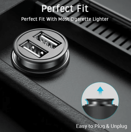 Dual USB Car Charger 2.4A 5V – 2 Port Cigarette Lighter USB Adapter