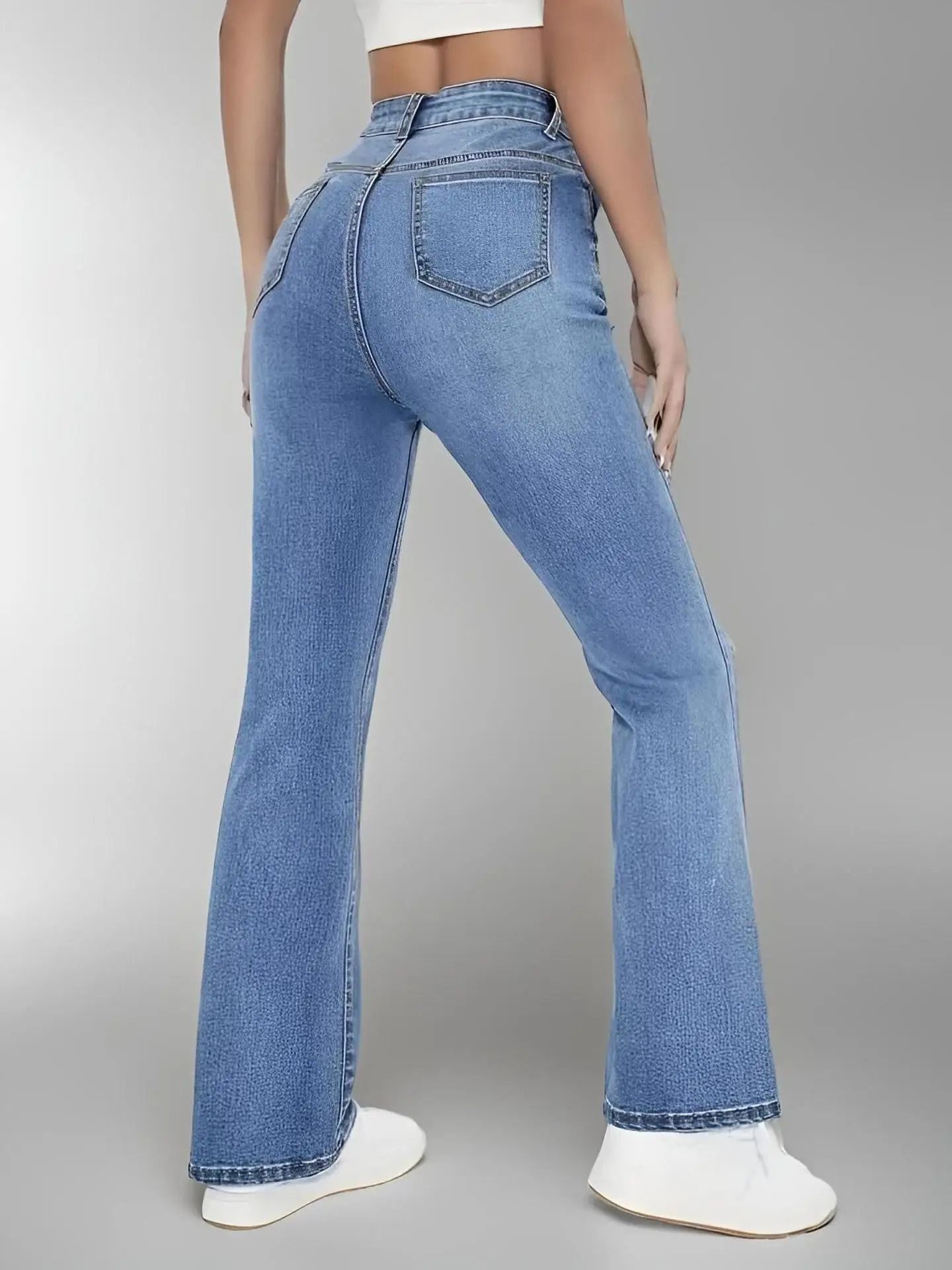Womens High Waist Slim Fit Washed Denim Jeans