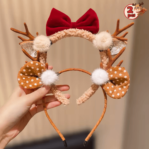 Cute Christmas Antler Headband with Bow – Festive Reindeer Hair Accessory for Girls