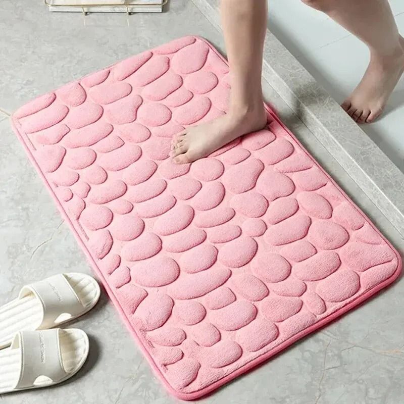 Anti Slip Pebble Bathroom Mat Embossed Fiber Floor Carpet