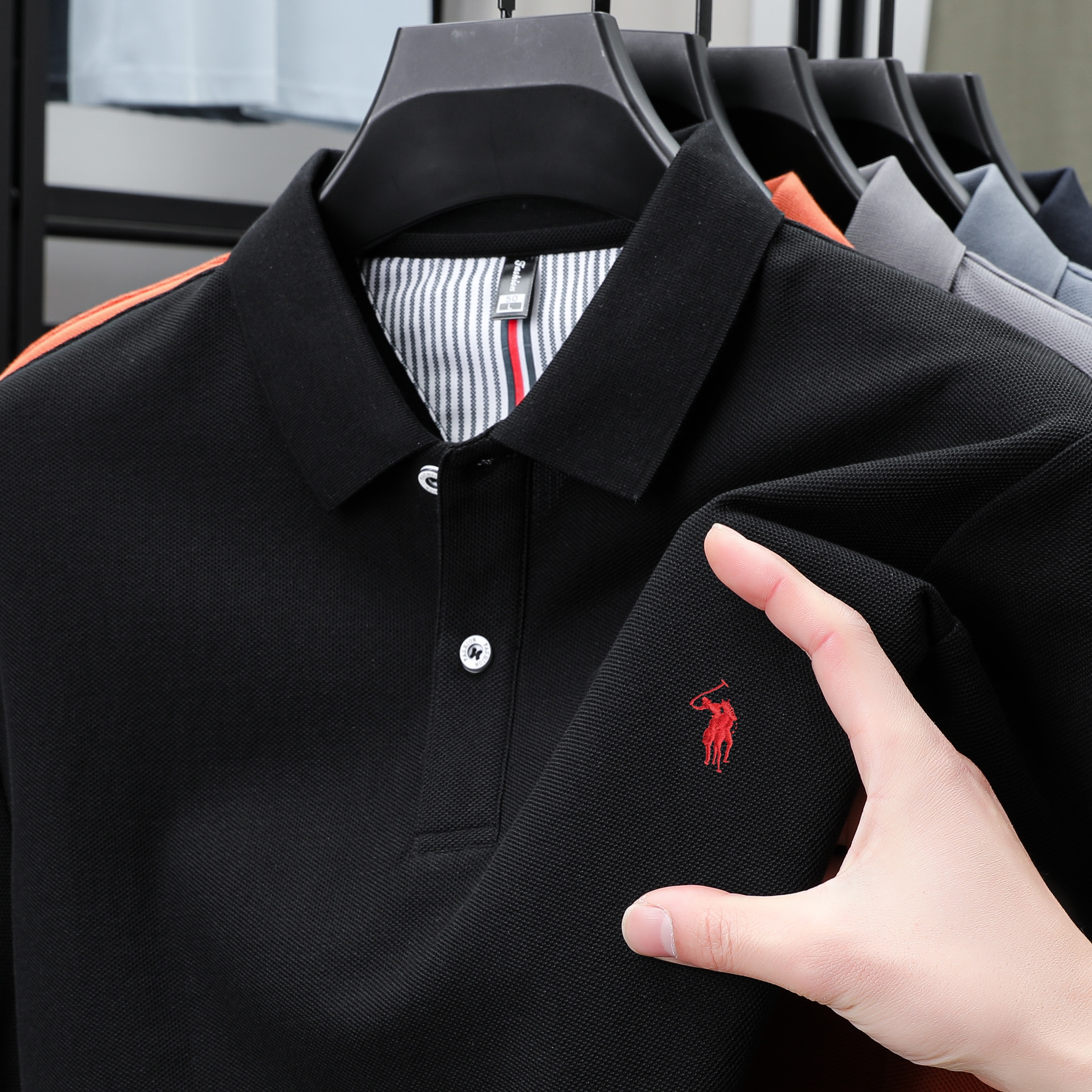 Men's Cotton Polo Shirt with Embroidery Breathable Business Casual Summer Fit