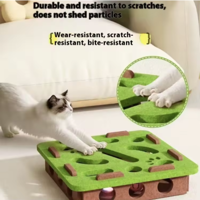 Interactive Cat Puzzle Toy Felt Cat Play Box with Bell Ball