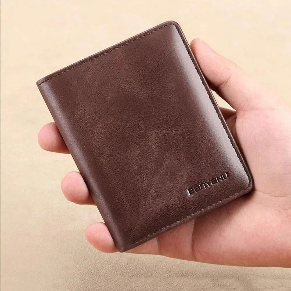 Vintage Leather Mini Slim Wallet – RFID-Blocking Money Clip & Card Holder for Men