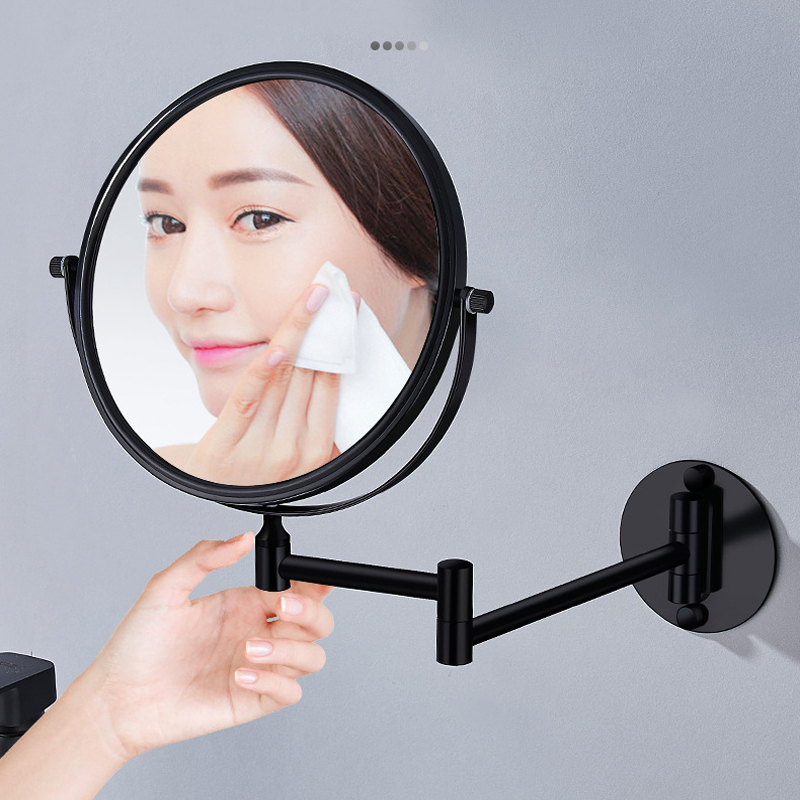 Gold/Black Frame Double-Sided Circular Mirror with Rotation - Retractable Bathroom Wall Mirror