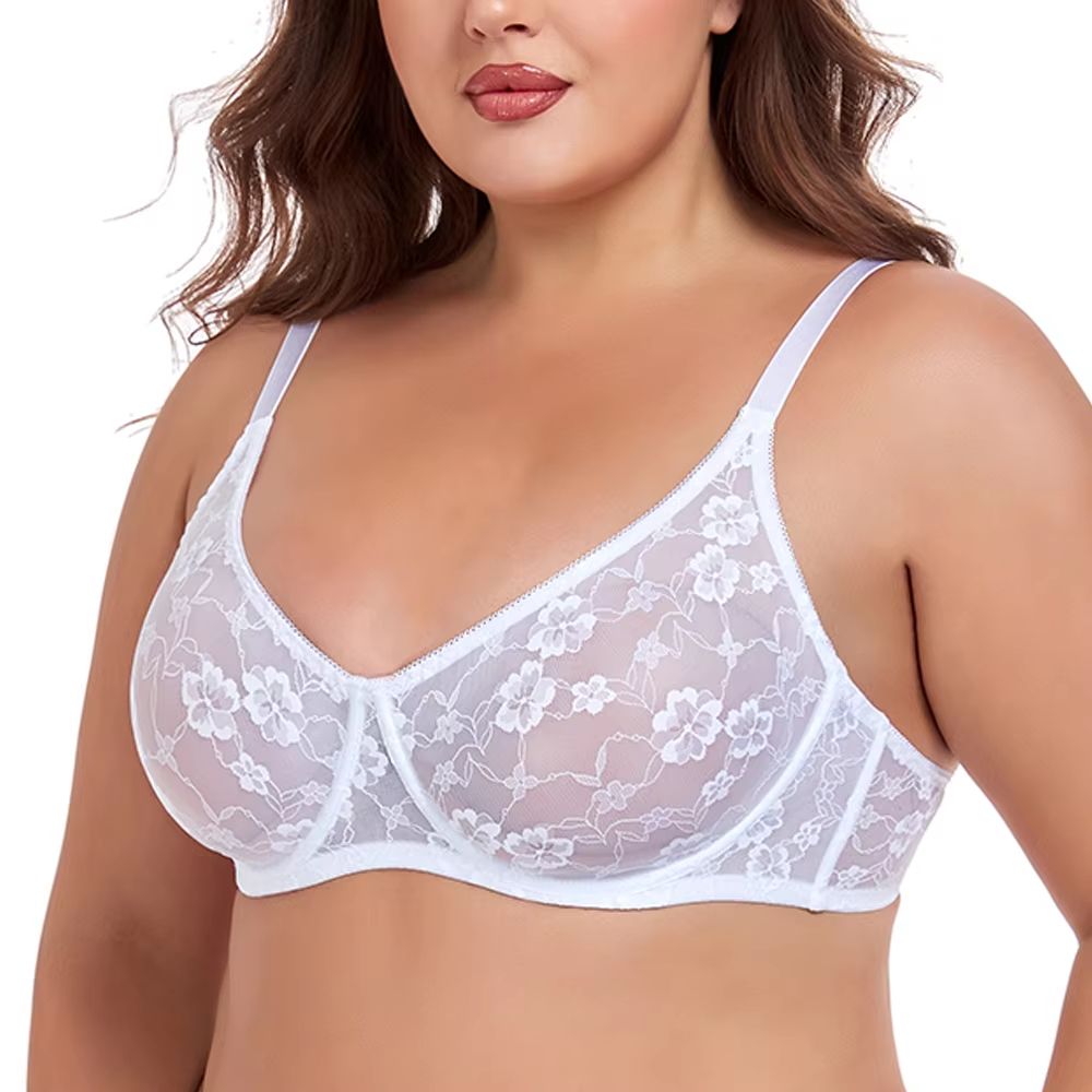 Sheer Lace Plus Size Underwire Bra for Women B–F Cup